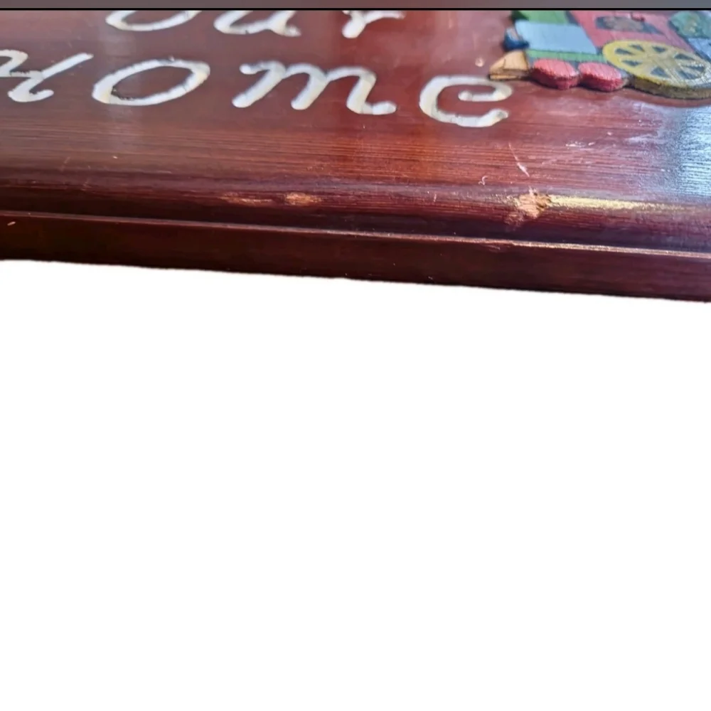 Vintage 70s 80s God Bless Our Home‎ Religious Wooden Train  Wall Plaque  Country